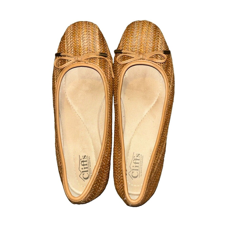 Cliffs by White Mountain Women's Cognac Tan Straw-Weave Ballet flats Sz 8.5